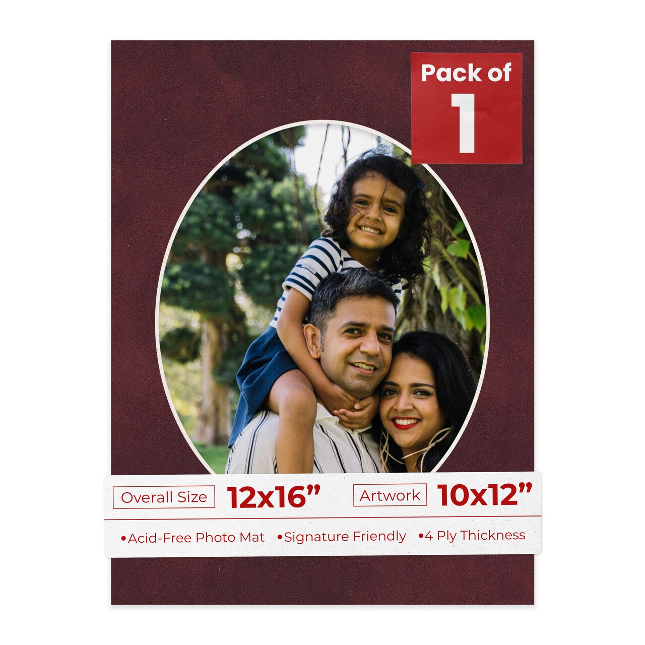 Dark Red Suede Mat Board for 12x16 Frames - Oval Opening for 10x12 Photos